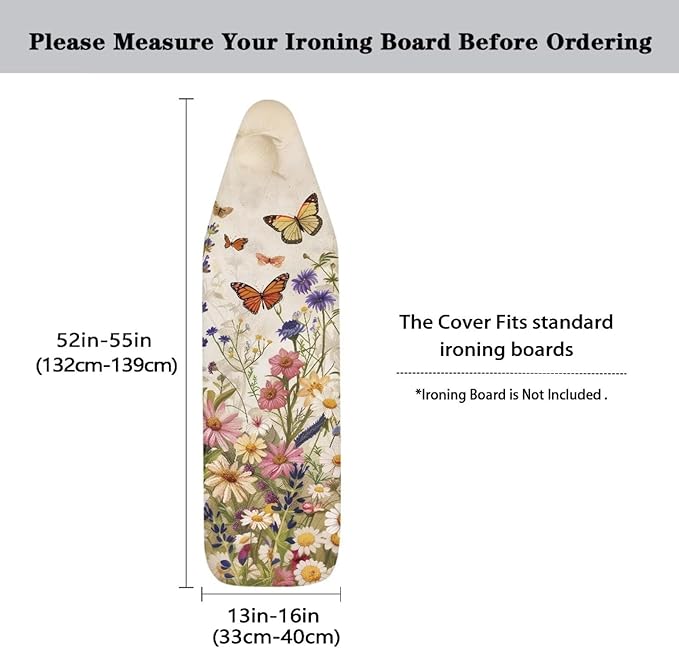 ZDCUSTOM Colorful Floral Butterfly Print Ironing Board Cover 15 x 54 inch
