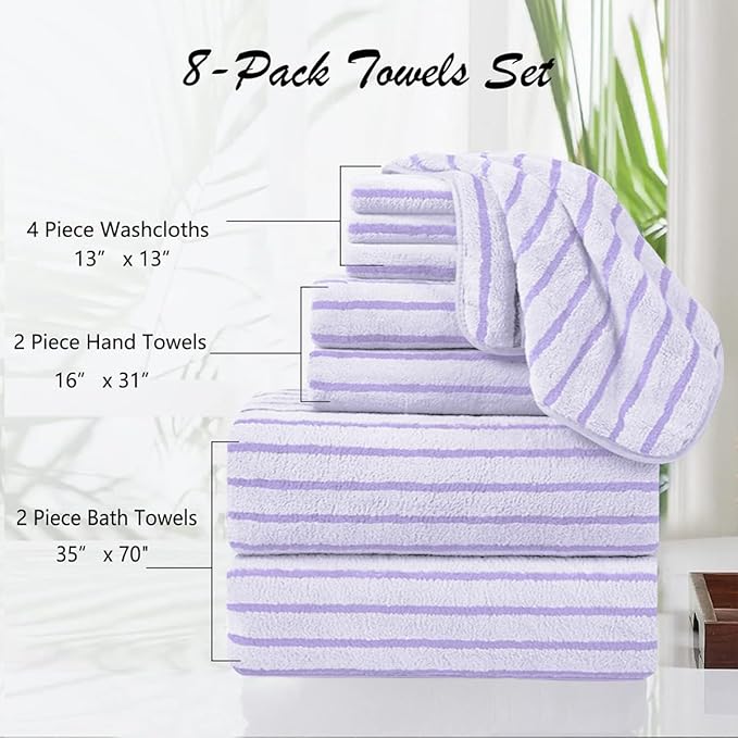 Oliven 8 Pcs Purple Cabana Stripe Large Bath Sheet Set Oversized Bath Towel-2