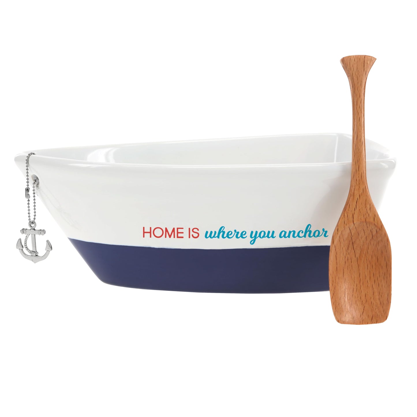Pavilion Gift Company - Home - 12 oz Serving Bowl Dipping Dip Salsa Appetizer Dessert Snack Sauce Entertaining Dish With Oar Spoon Anchor Keychain Ocean Seaside Coastal Beach Lake Boating Boater Gift