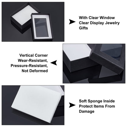 NBEADS 24 PCS Black Gift Boxes with Window Presentation Box with Padding - Birthday Gift Box - Necklace Box Earring Box Ring Box Cardboard Jewelry Boxes 3.54"x2.56"x1.1"