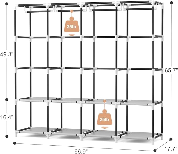 VTRIN Portable Closet for Hanging Clothes 67 Inch Wide Large Capacity Portable