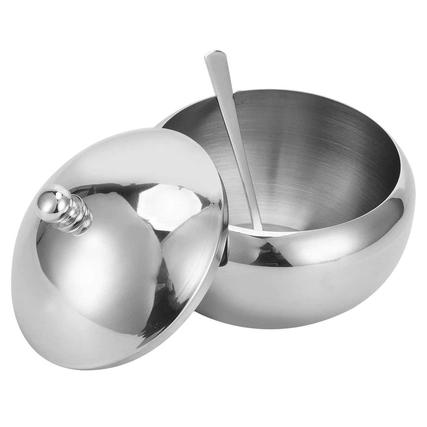 Seasoning Bowl,Stainless Steel Sugar Bowl With Lid and Spoon, Kitchen Storage Bottle Condiment Pots Ideal for Store Sugar, Salt, ,Spices(740ml,25.02OZ)