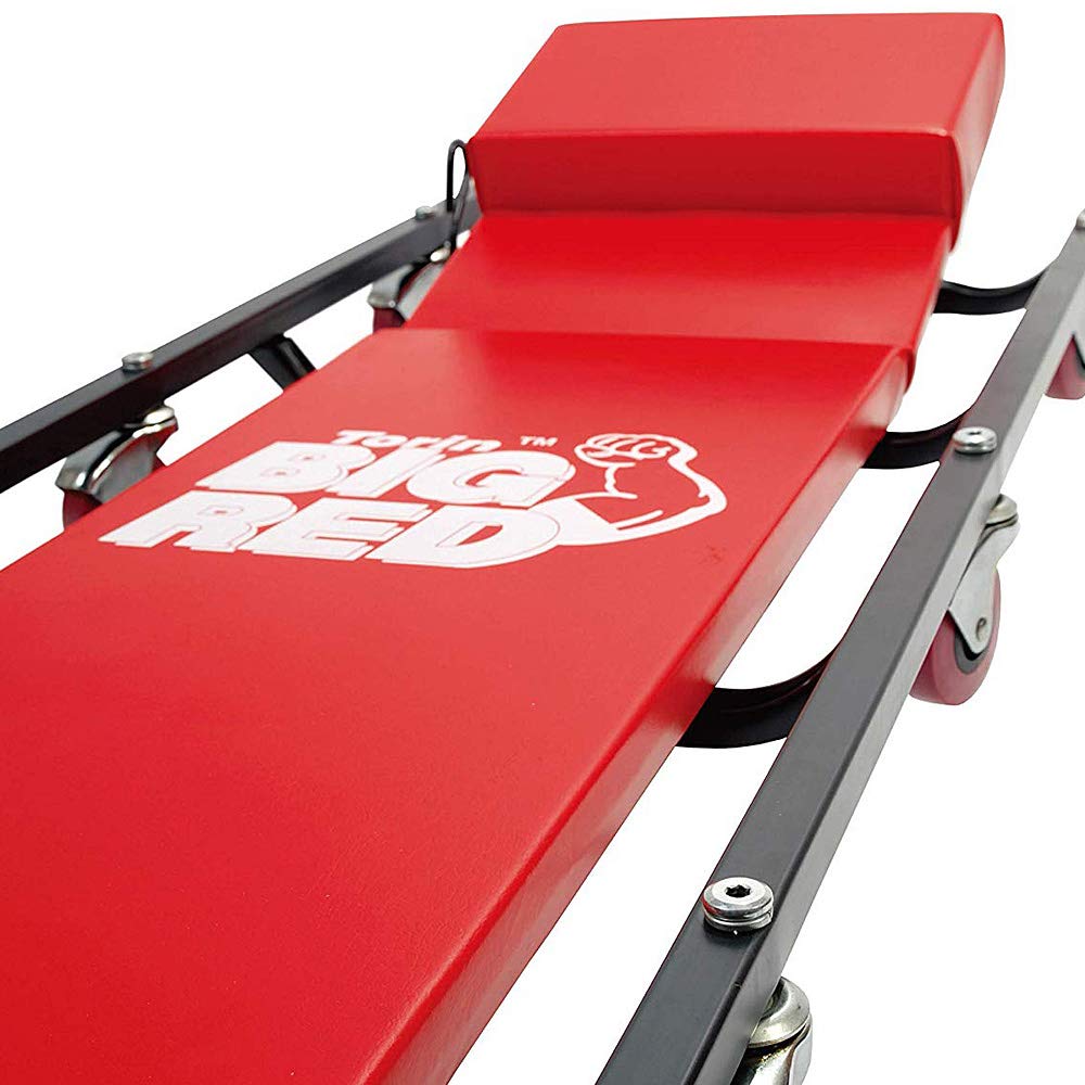 BIG RED TR6452 Torin Rolling Garage/Shop Creeper: 40" Padded Mechanic Cart with Adjustable Headrest and 6 Casters, Red