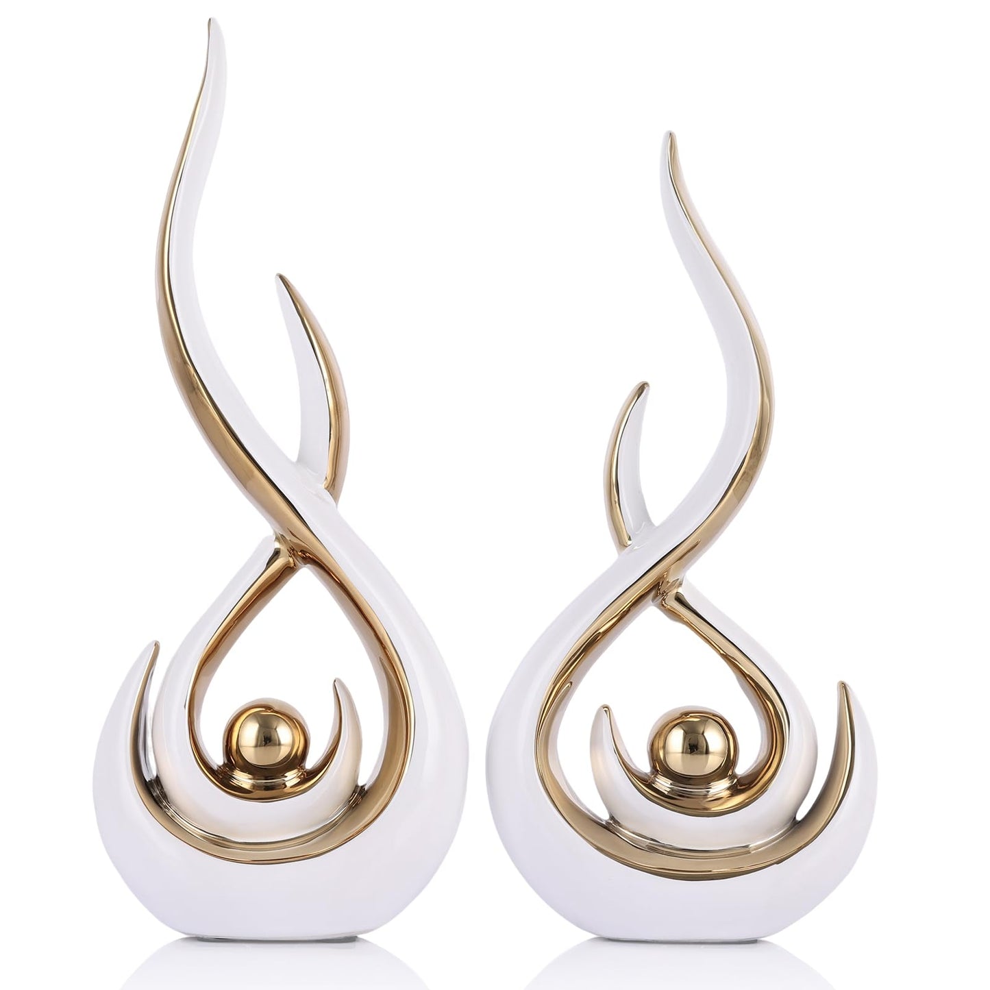 Ceramic Abstract 2 Piece Statue Set, White and Gold Home Decor Accents for Home Decor Statue Mantel Shelf Decor Unique Shelf Decor on Mantel, TV Cabinet Divider Table Top and Dining Table Centerpiece.