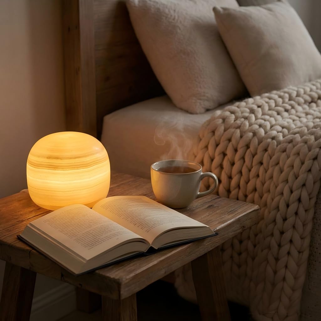 Lierlava Natural Marble Lamp, Cordless Rechargeable, 3-Way Dimmable