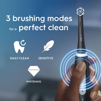 Oral-B iO 3 Matt Black Ultimate Clean Electric Toothbrush, 1 Refill Holder, 1 Charger Pouch, 1 Travel Case, Designed by Braun, Packaging May Vary