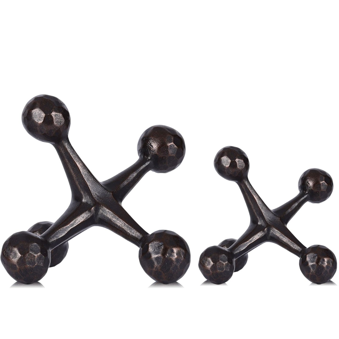 2-Piece Mid-Century Modern Jacks Decor Set - Lightweight Resin Decorative Knot Alternative for Coffee Table,Bookshelf & Office Desk - Abstract Geometric Sculpture Objects,Bronze Finish (Bronze)