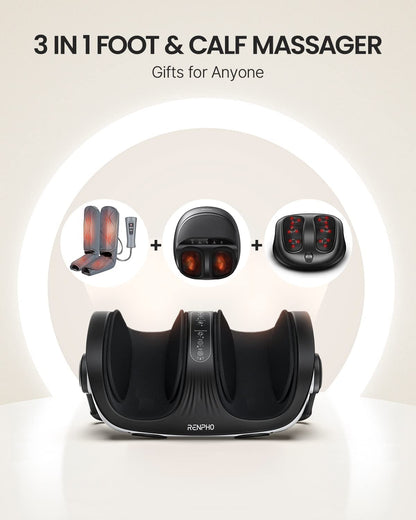 RENPHO Shiatsu Foot Massager with Heat, Foot and Calf Massager Focus on Feet Health, Deep Kneading Massage for Plantar Fasciitis Relief, Fits Size up to 14, Birthday Dad Men