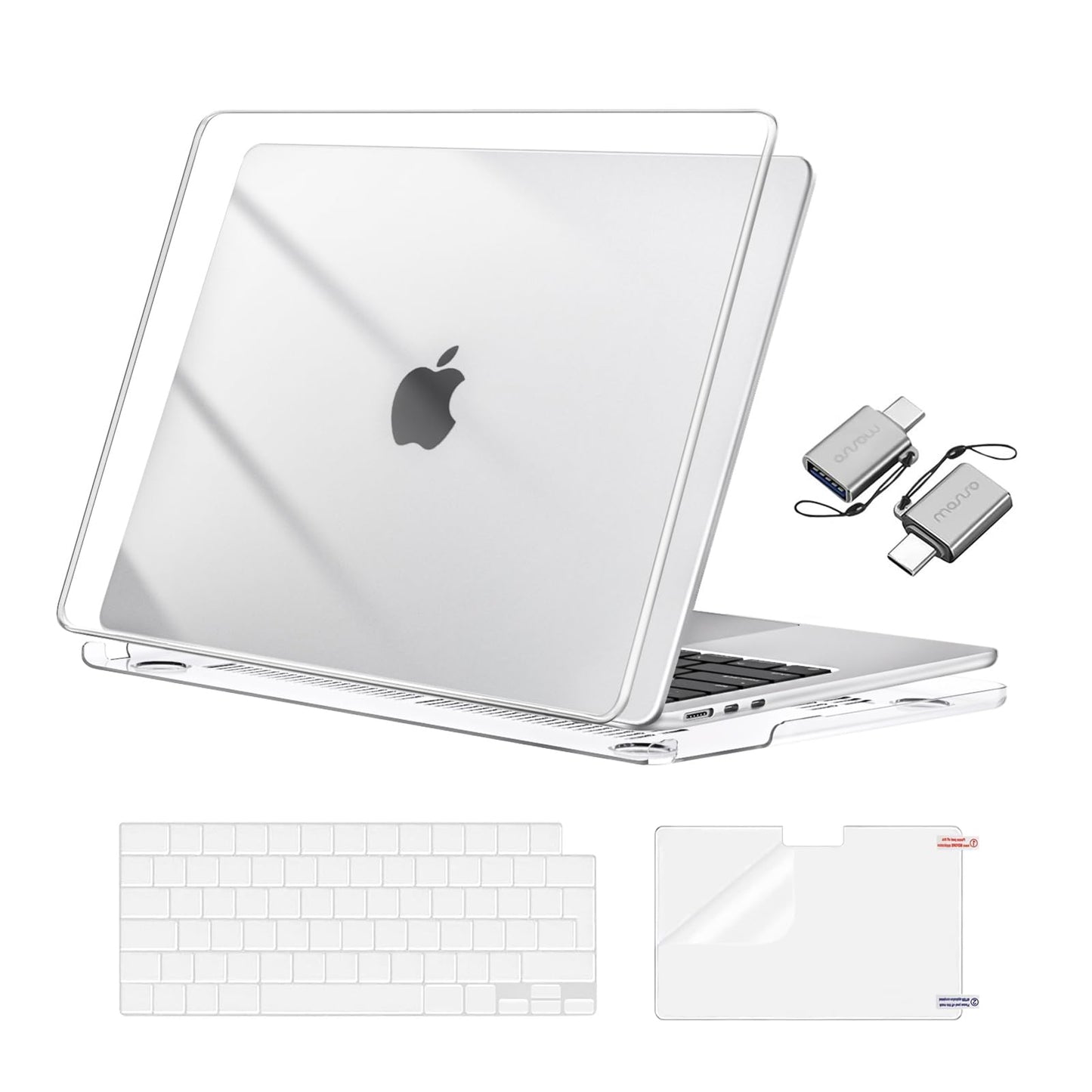 MOSISO Compatible with MacBook Air 13 inch Case M4 M3 M2 2025 2024 2023 2022 A3240 A3113 A2681, Hard Shell for MacBook Air 13.6 inch Case &Keyboard Cover&Screen Film&Type C Adapter, Crystal Clear