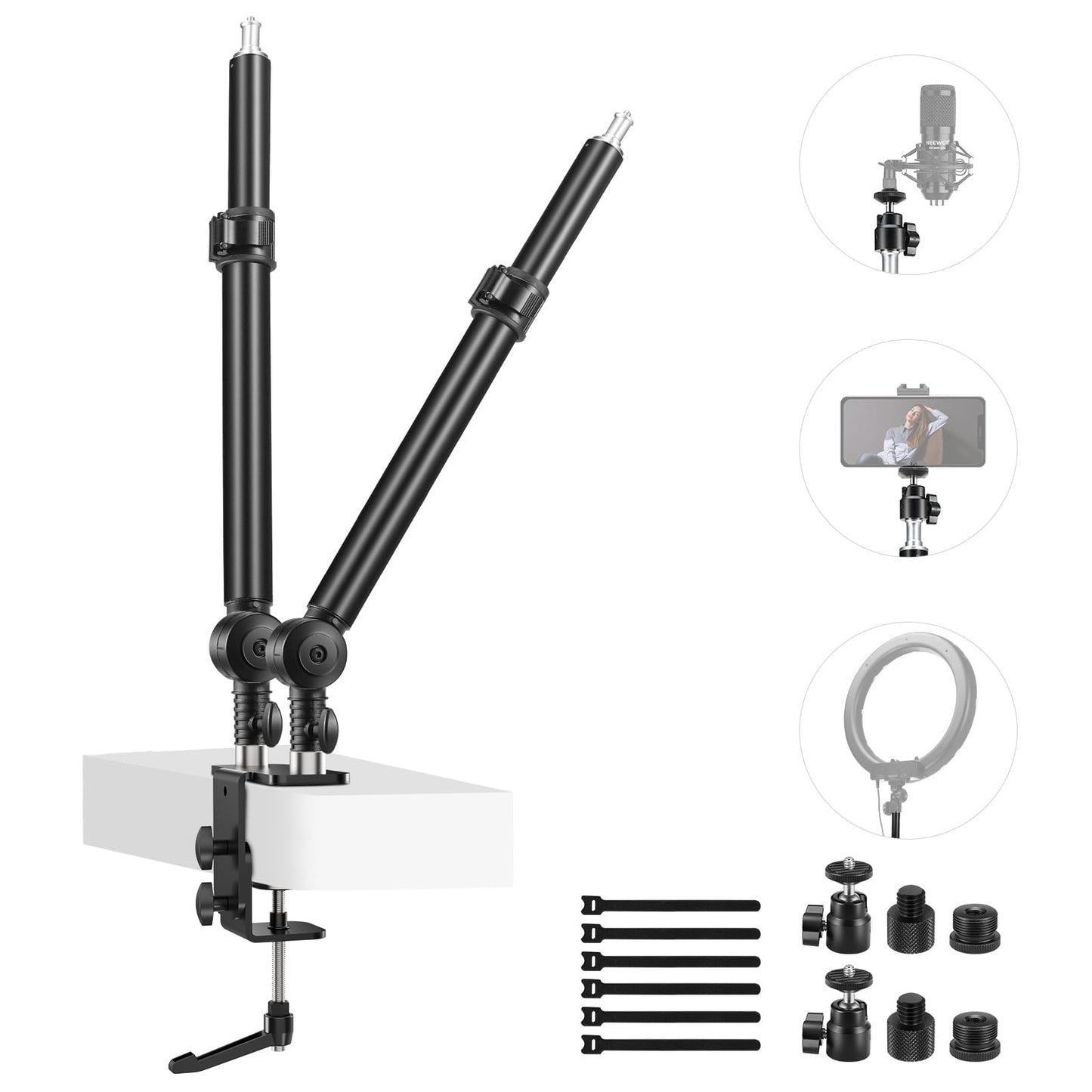 NEEWER Extendable Camera Desk Mount with Ball Head, 17"-40" Adjustable Table Light Stand with 1/4" Screw & C Clamp for DSLR Camera, Ring Light, Live Stream, Vlog, Max Load: 6.6lb/3kg, TL283 (RED)