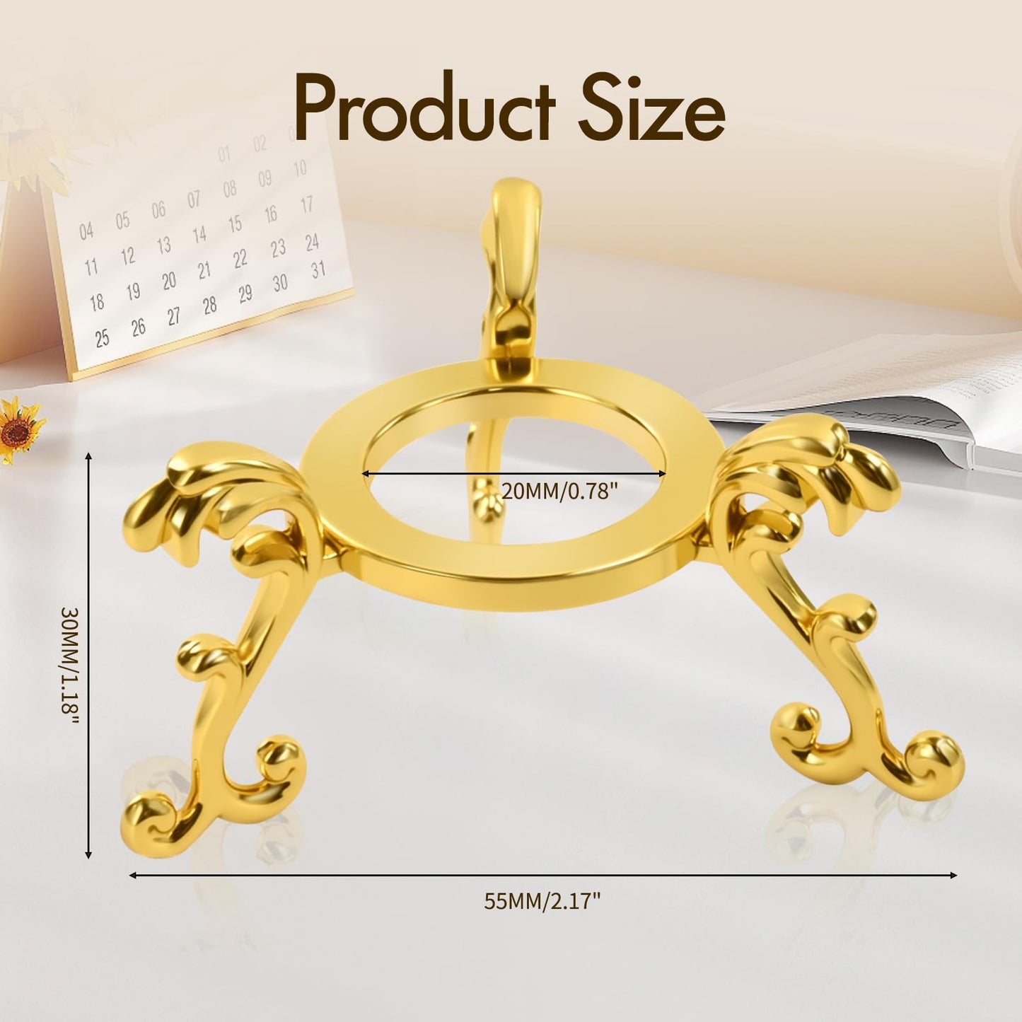 Dirvcp 10Pcs Gold Crystal Ball Stands, Gold Sphere Display Holder for 40mm-80mm Crystal Balls, Glass & Natural Stone Display Stand, Decorative Rock Organizer