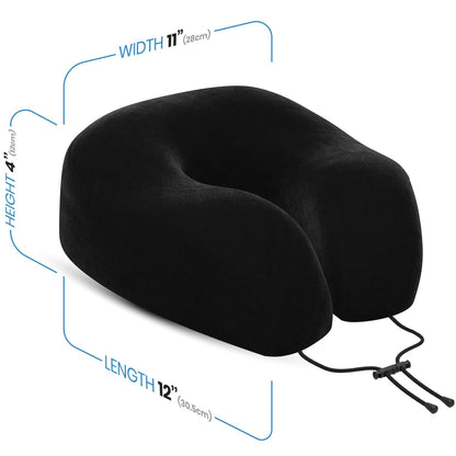 Everlasting Comfort Memory Foam Travel Pillow - Airplane Neck Pillow for Travel with Earplugs, Eye Mask & Carry Bag - Neck Support Cushion for Plane, Car & Train - Black