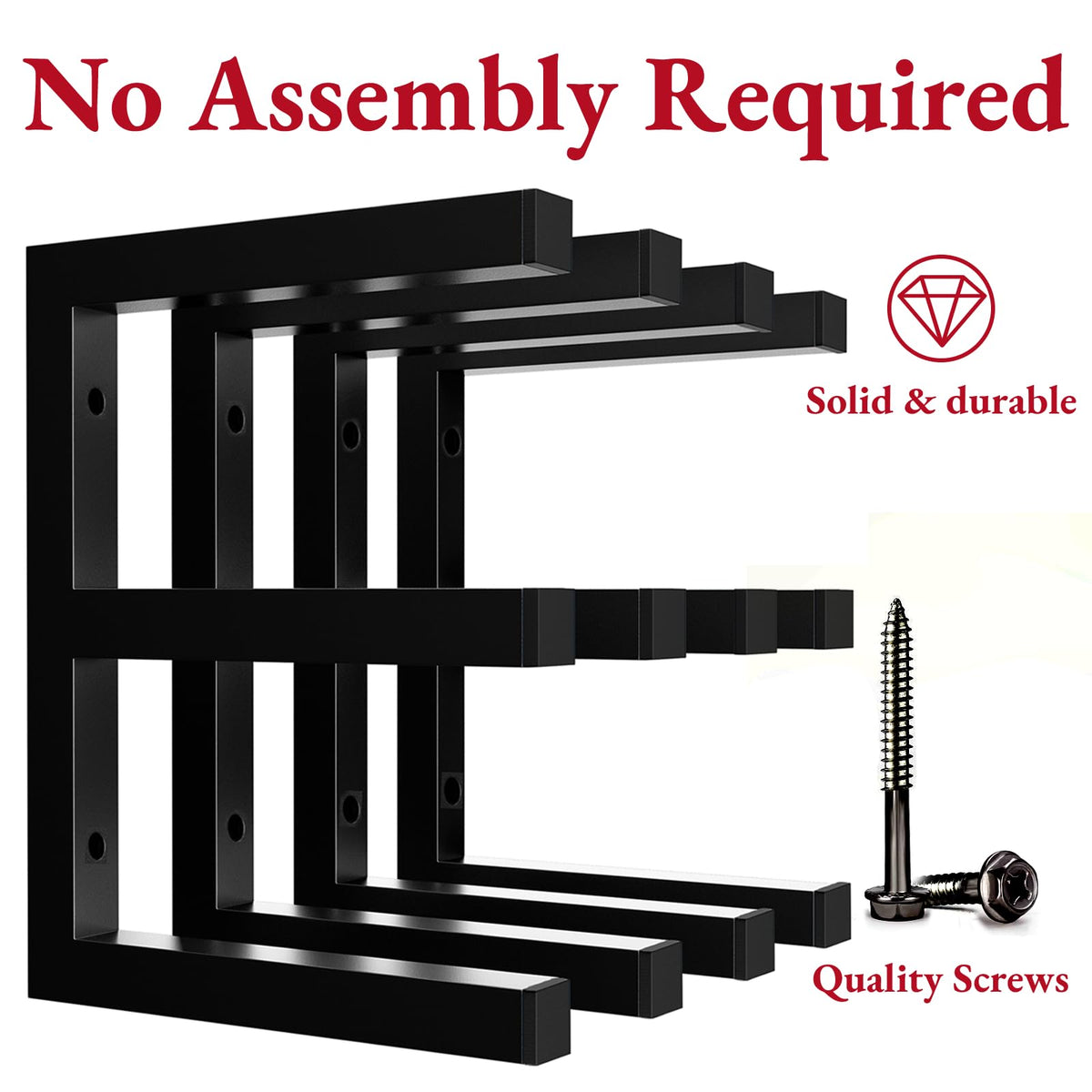MOOMSINE Lumber Storage Rack Wall Mounted, 6-Level Holds Up 1200 Lbs Heavy Duty Wood Organizer, Metal Shelf for Shed, Workshop, Garage - 4pack - Black
