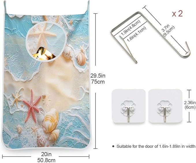 Blue Beach Sea Star Shell Summer Hanging Laundry Hamper Door Hampers Bag Basket