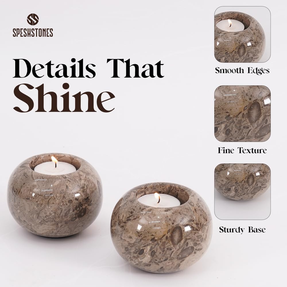 SPESHSTONES Marble Tealight Candle Holder 3.5 Inch Stone Votive Candle Holders for Tables Centerpieces Decor - Small Candles Holders for Wedding Gifts