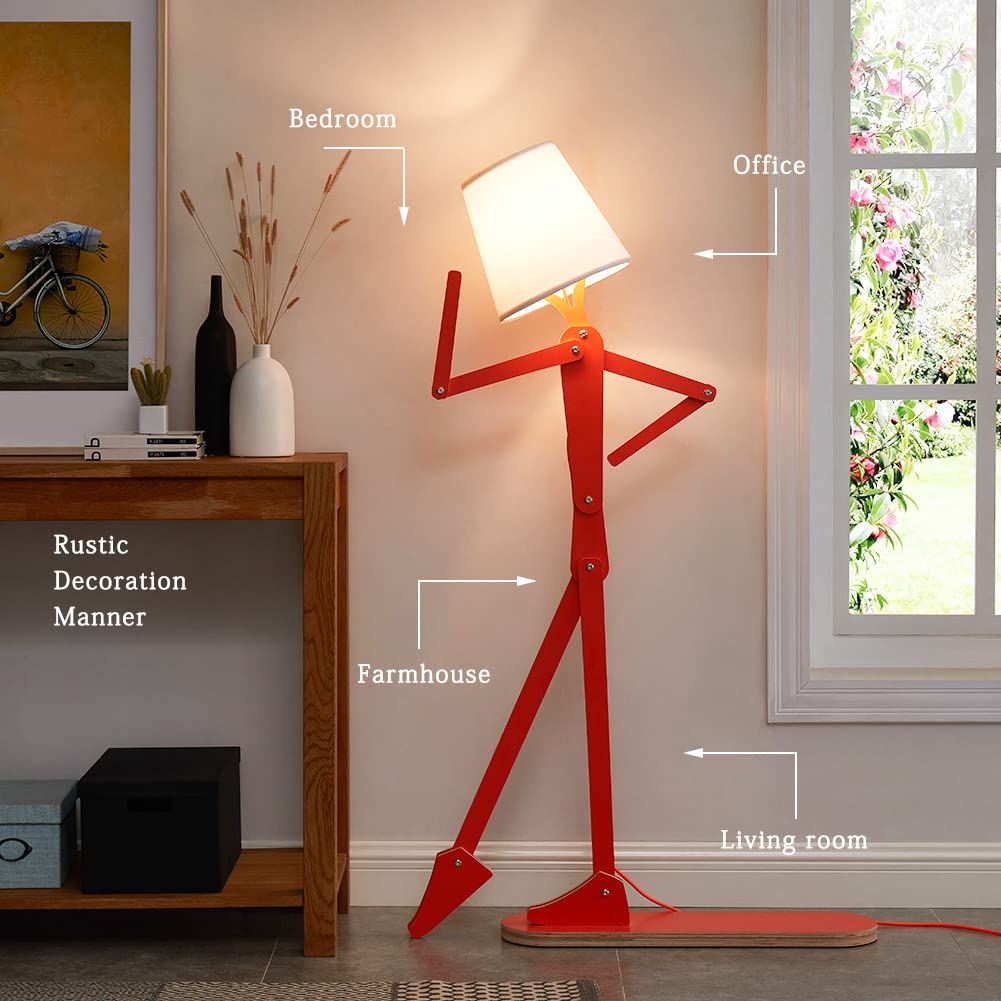 HROOME Cool Tall Floor Lamp for Bedroom, Living Room, Office, Kids Bedside - Unique Corner Decorative Reading Wood Standing Light with Creative Swing Arm Design - Orange Bulb Included