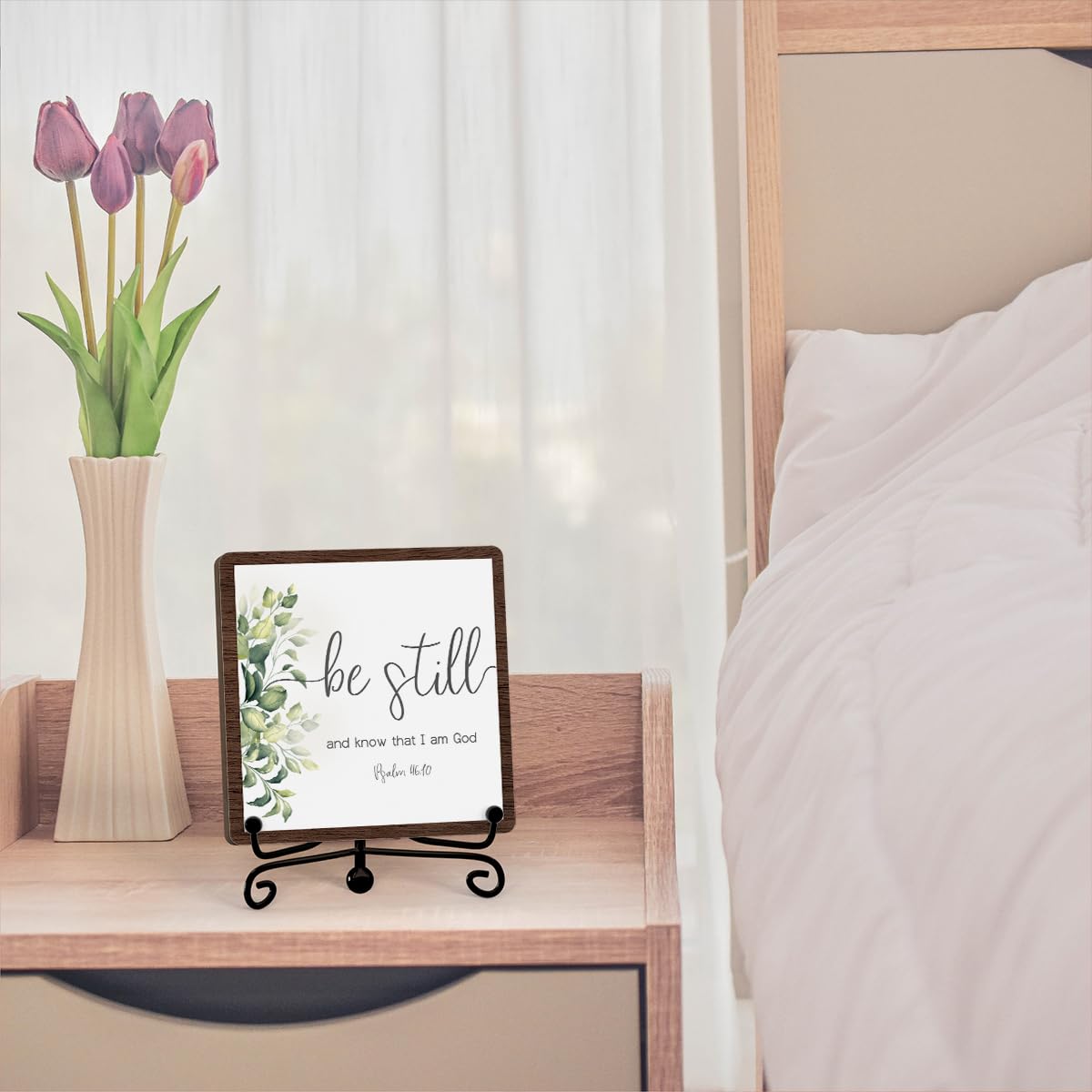 Be Still And Know That I Am God Table Sign, Farmhouse Bathroom Decor, Eucalyptus Desk Decor For Living Room Home Office Mantle Coffee Bar Bookshelf Kitchen Entryway (C10)