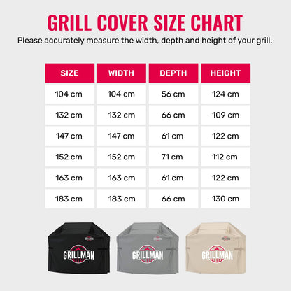 Grillman Heavy Duty BBQ Cover - 147 x 61 x 122 cm Waterproof Barbecue Cover for Outdoor Grill - Fits Weber, Char Broil, Outback - Windproof, Rip-Proof, UV Resistant - Black