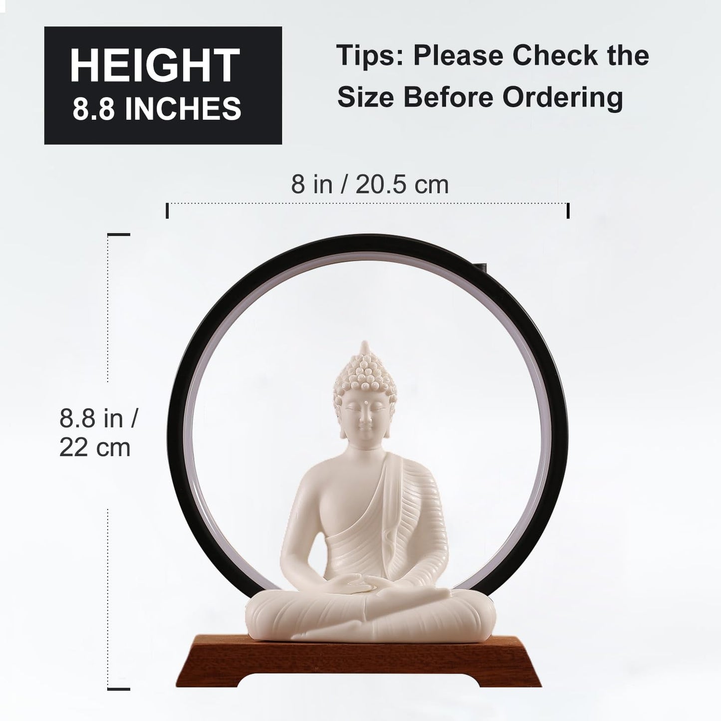 Dyware 8.8 Inch LED Buddha Statue for Indoor, White Ceramic Small Buddha Statue with LED Light for Home Decor