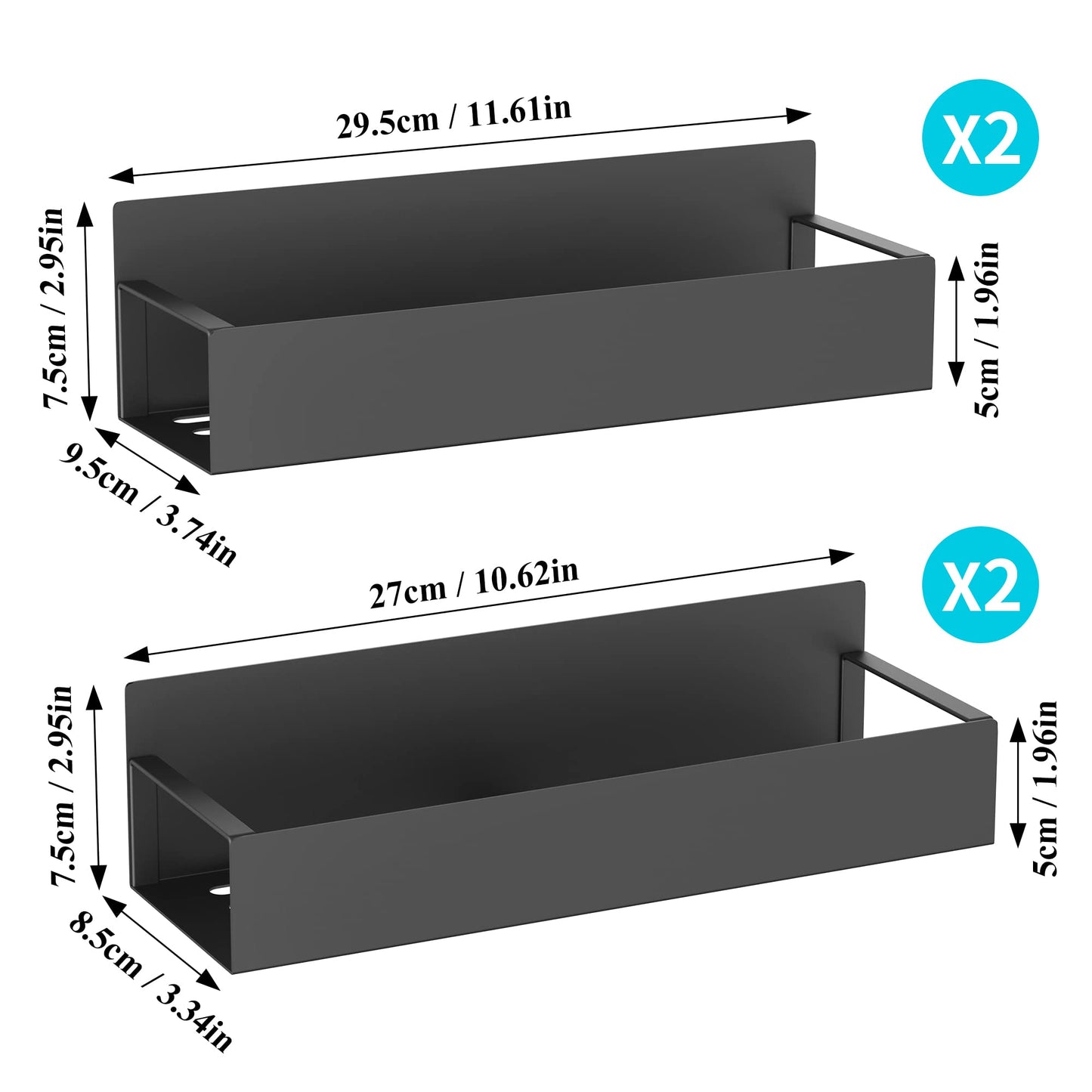 HuggieGems Metal 4 Pack Magnetic Spice Storage Rack Organizer for Refrigerator and Oven, Black Fridge Organizers and Storage, Metal