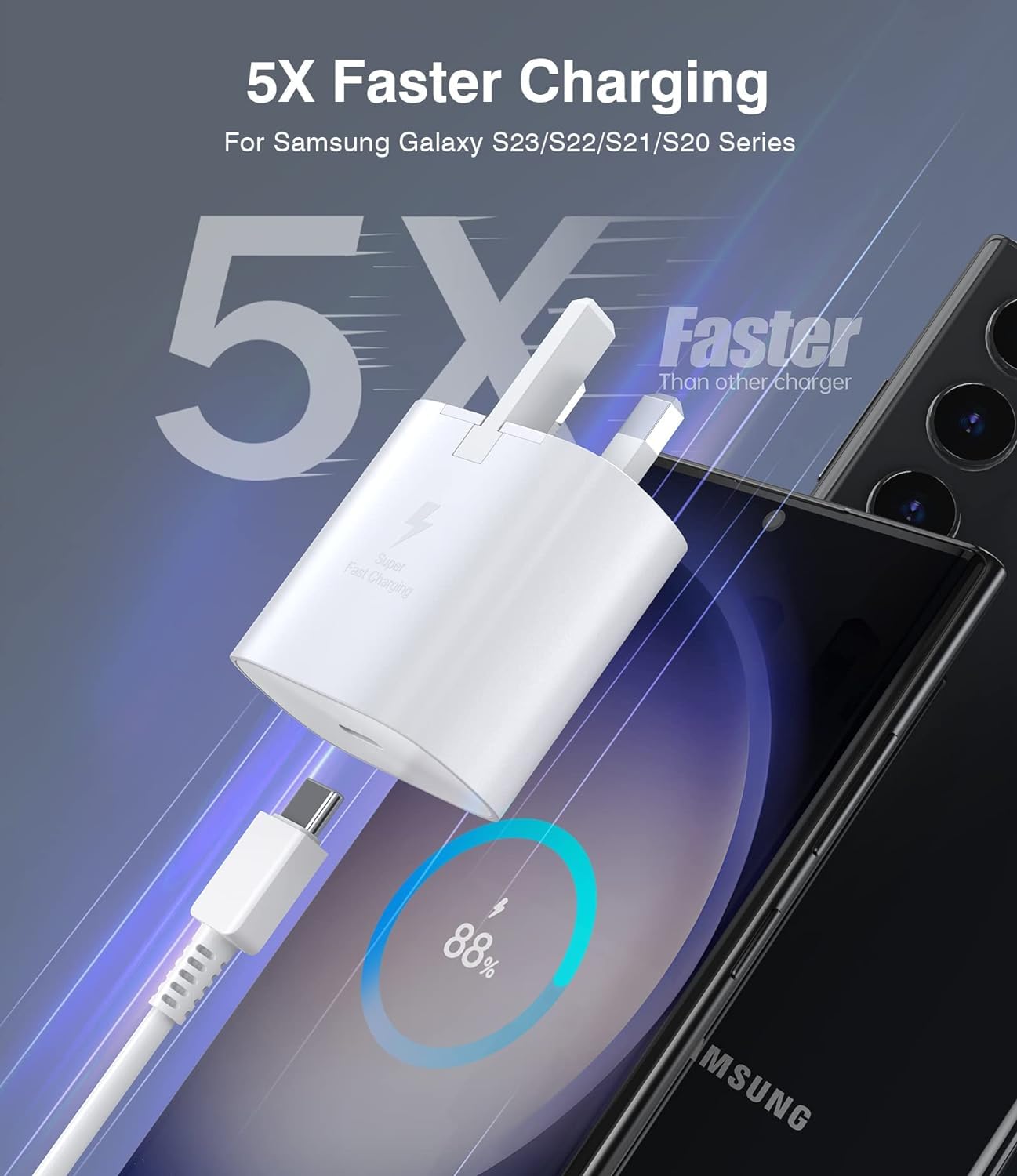 2-Pack Samsung Super Fast Charger, USB C Charging Plug UK and 2M Cable USBC to Type C for Phone Samsung Galaxy S24 S23 Ultra S22 fe S21+ S20 A33 A34 A35 A55 A53 A54 A16 A15 A14 A13 A12 A05S A04S A32