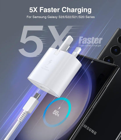2-Pack Samsung Super Fast Charger, USB C Charging Plug UK and 2M Cable USBC to Type C for Phone Samsung Galaxy S24 S23 Ultra S22 fe S21+ S20 A33 A34 A35 A55 A53 A54 A16 A15 A14 A13 A12 A05S A04S A32