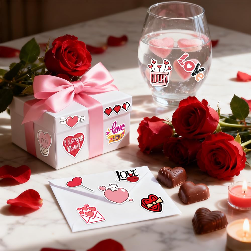Valentines Stickers, 200 PCS Love Stickers, Valentines Sticker for Kids, Heart Sticker Crafts for Kids Classroom, Self-Adhesive Vinyl Waterproof Valentine's Day Gift Decal for Water Bottle Scrapbook