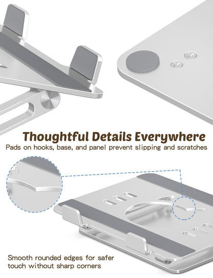 Aoviho Laptop Stand for Desk – Adjustable Aluminum Laptop Riser with Unique Cat-Shaped Cooling Vent, Portable Desk Gift & Decor, Compatible with MacBook Air Pro, Dell, HP, Lenovo (10"-17.3"), Silver