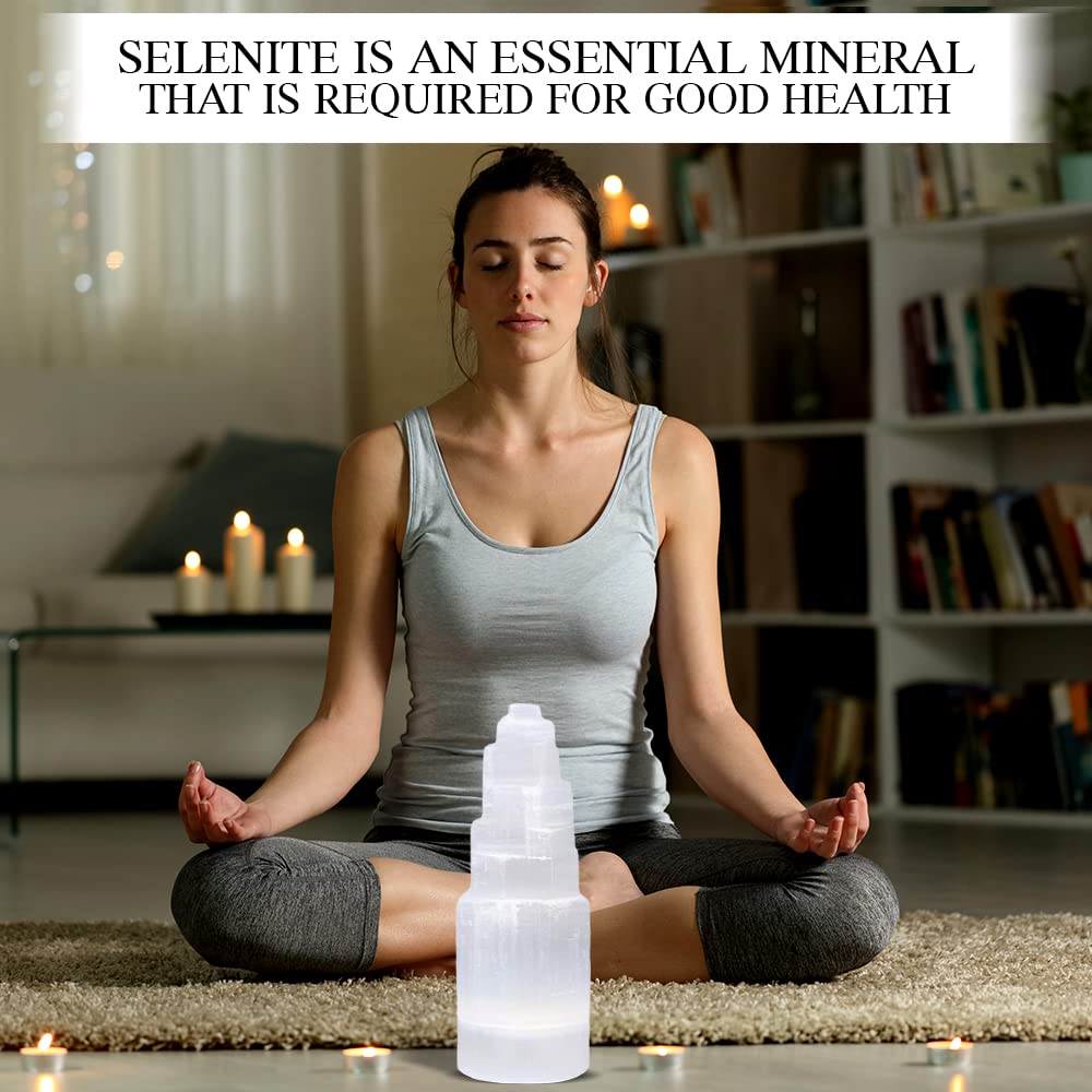 NORTHLANDZ Selenite Crystal Tower 15 cm, High Energy Skyscraper Meditation Stone, Cordless Healing Crystal 2-4 Lbs.