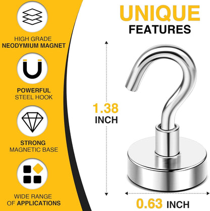 DIYMAG Magnetic Hooks, 30lbs+ Magnet Hook 2025 Cruise Cabin Ship Essentials Heavy Duty Strong Magnets Refrigerator Fridge Hanging for Classroom Beach Vacation Kitchen Grills Home 20 Pack (Silver)