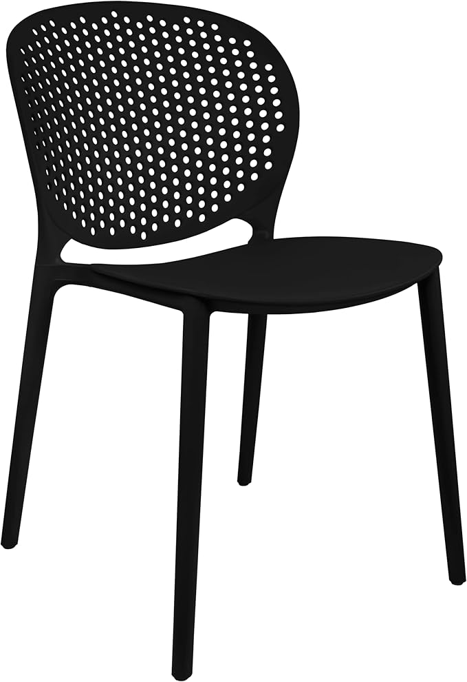 2xhome Set of 3 Patio Dining Chairs | Modern Stackable Outdoor Pool Side Chair | Weather Resistant Plastic for Yard, Porch, Balcony, Kitchen, Black