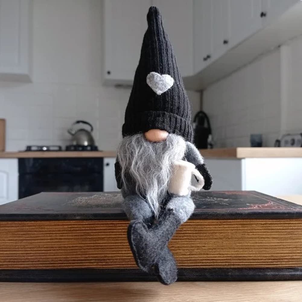 JstDoit 2 Pcs Coffee Gnomes Plush Bar Decor, Handmade Swedish Tomte Gnomes Gifts Farmhouse Scandinavian Figurine Gnome for Home Kitchen Coffee Station Table Shelf Decor
