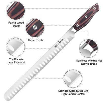 MOSFiATA 12" Slicing Carving Knife –BBQMeat Cutting Knife-Forged High Carbon German Steel – Ergonomic Handle Design-With Gift Box
