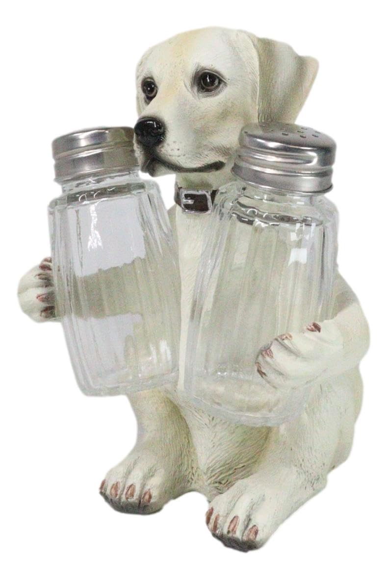Ebros Pup And Spice Cute Wide Eyed Labrador Puppy Dog Hugging Glass Salt And Pepper Shakers Holder Figurine Whimsical Cartoon Pet Fawn Labradors Decor Statue