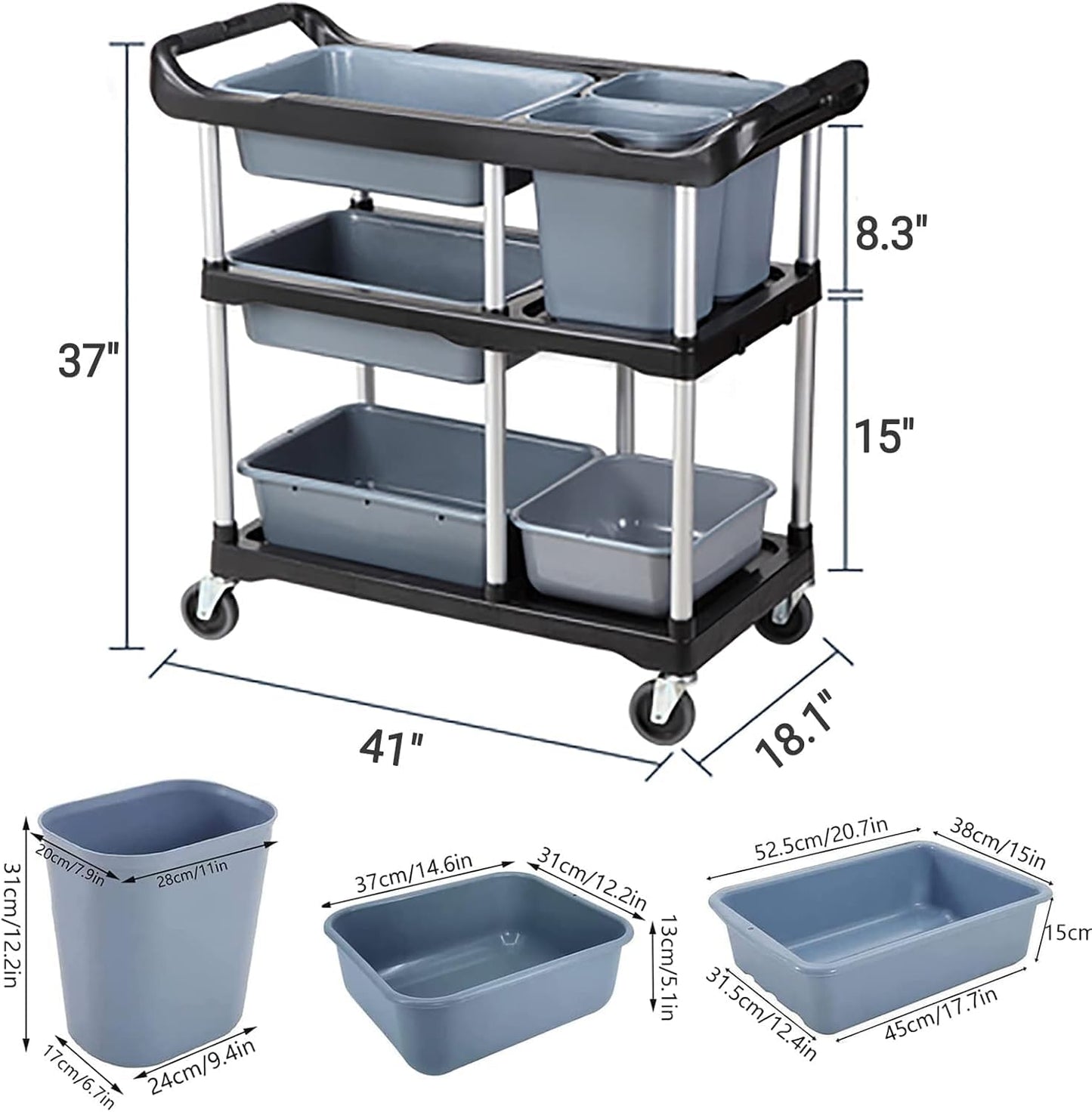 Commercial Products Standard Bus Box/Utility Cart,Gray Large Bus Tub, Plastic, Heavy Duty Restaurant Wash Basin/Dish Washing Tub for Kitchen Organization/Storage (THA52)