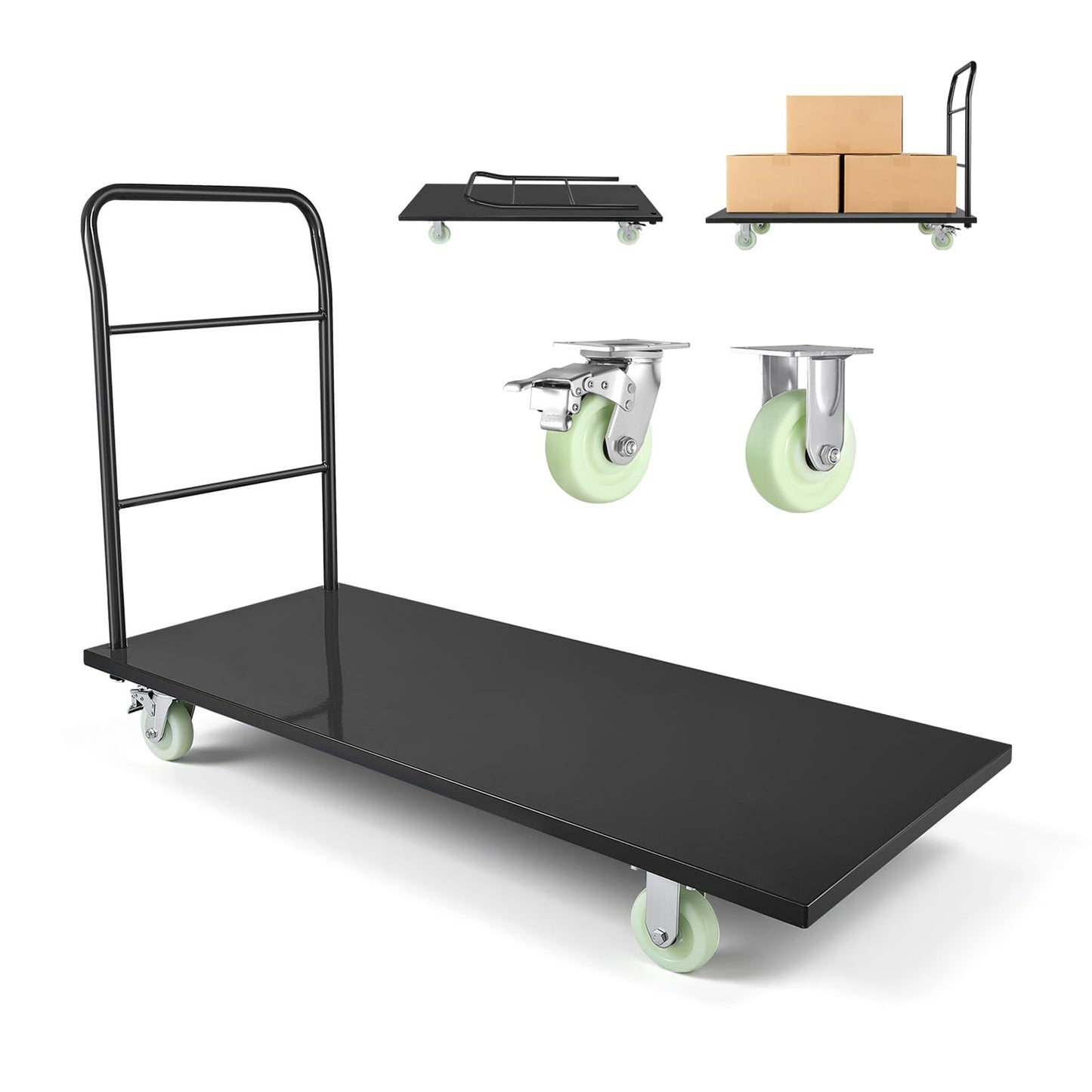 VEVOR 2000 LBS Heavy Duty Platform Truck, Upgraded Version with Larger Deck (60" x 28"), Industrial Steel Flatbed Cart with Swivel Wheels, Push Cart Dolly for Warehouse/Garage/Moving/Garden