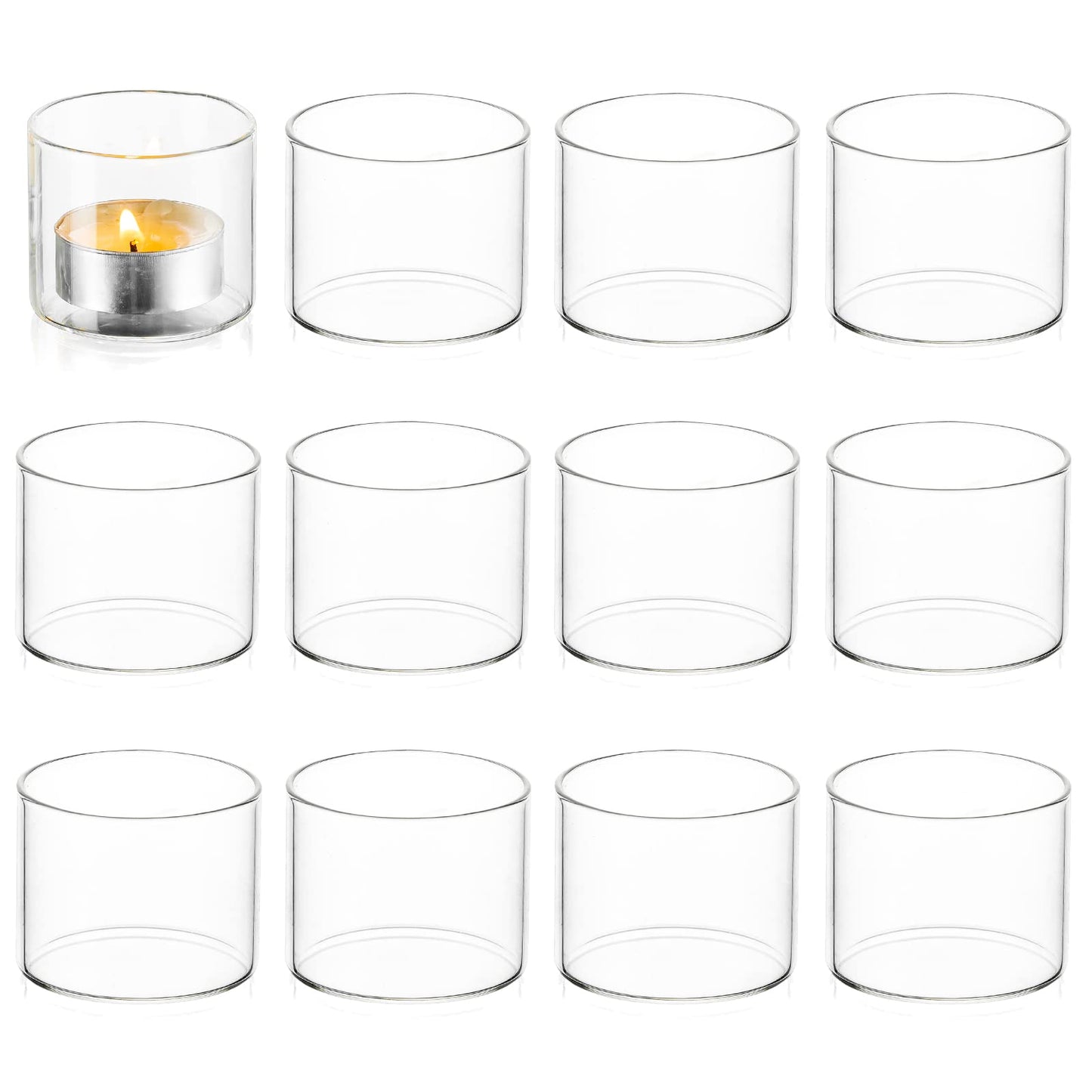 Votive Tea Light Candle Holders - Mini Clear Glass Tealight Holder as Candlelit Dinner Party Events Birthday Wedding Reception Centerpiece Decor Accessories, 10pcs+Extra 2