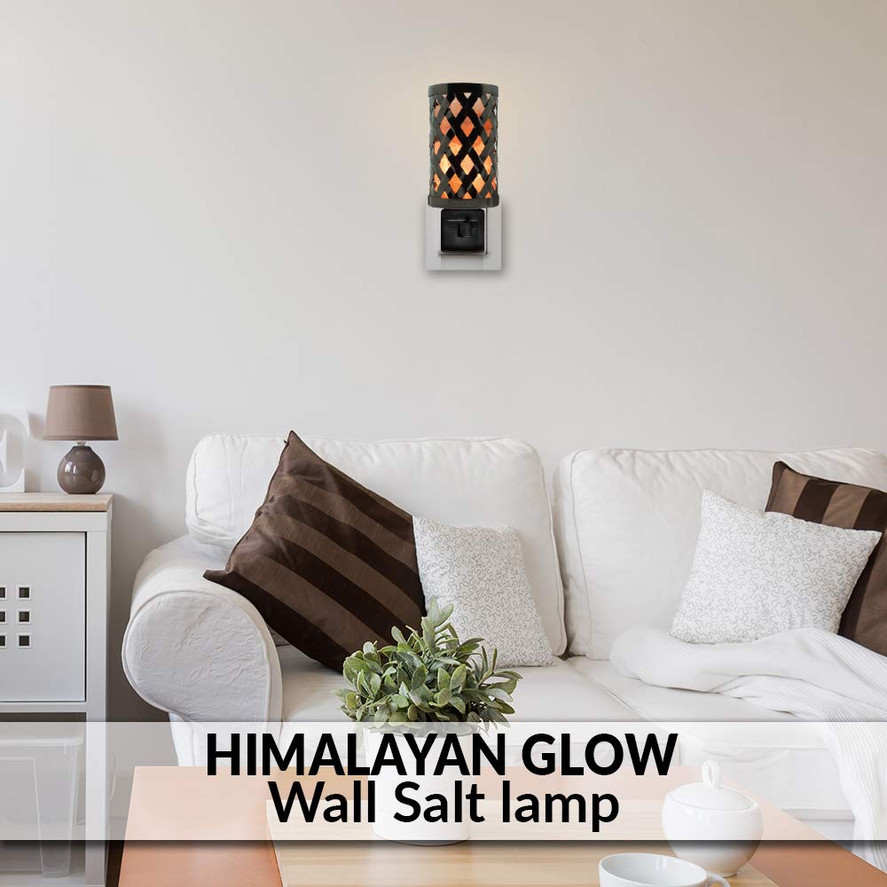 Himalayan Glow Natural Pillar Basket Wall Salt Lamp Night Light with Pink Salt Chunks | 360 Degree Rotatable Wall Plug,Ideal Gift For Home Décor