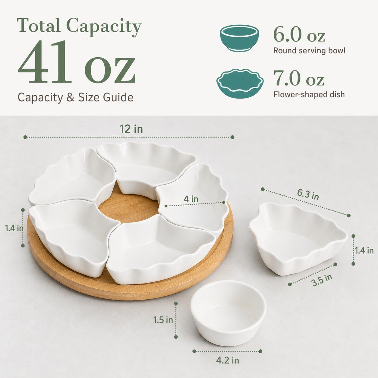 DLIM HOME 7-Piece Divided Serving Tray Set for Party, 12-Inch Rotating Serving Tray for Dining Table with Removable Dividers, Lazy Susan Platter for Charcuterie, Appetizers & Snacks