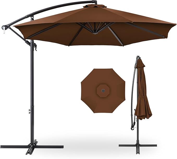 Best Choice Products 10ft Offset Cantilever Hanging Market Patio Umbrella, 8 Sturdy Ribs, Easy Adjustment - Brown