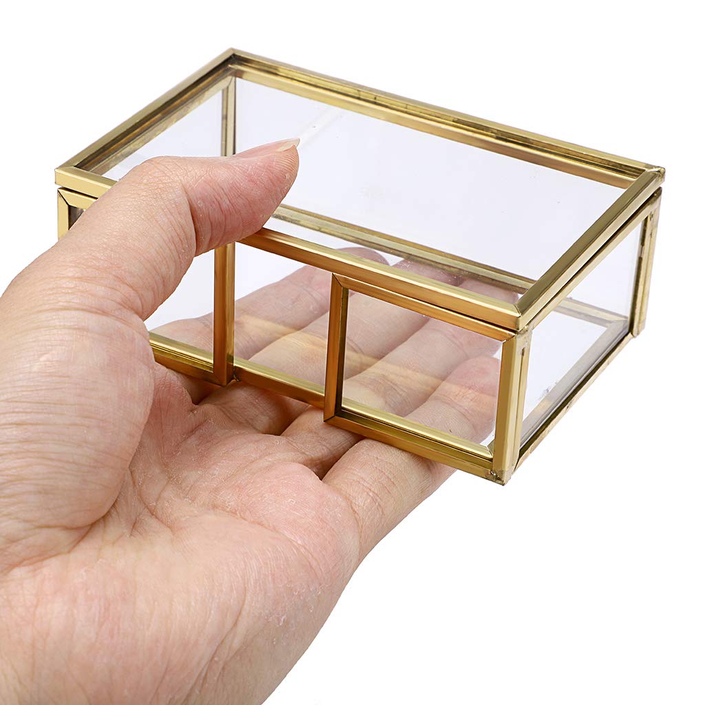Hipiwe Glass Business Card Holder Box with Lid - Desktop Name Card Display Box Organizer Gold Metal Business card Container Box for Office Countertop