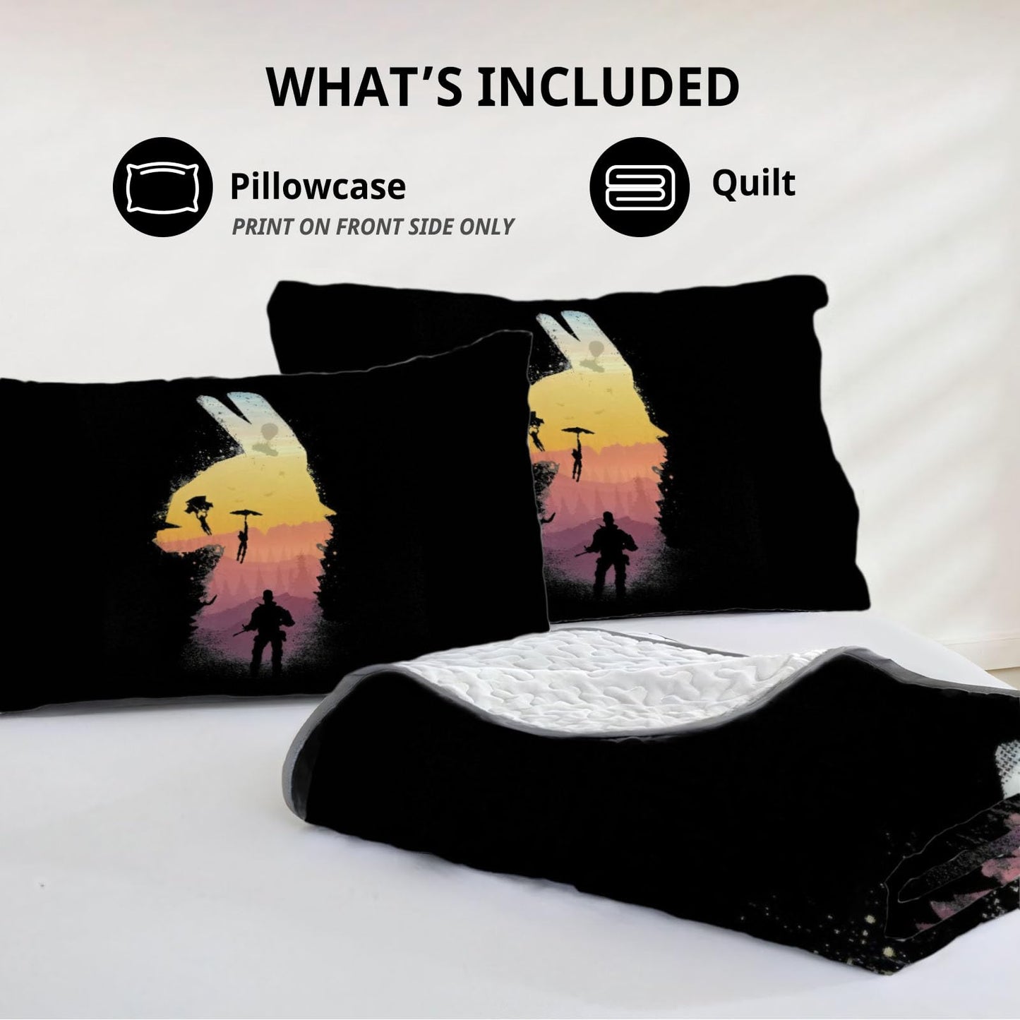 Allenjoy King Size Battle Quilt Bedspreads Video Game Bed Set Bedding Coverlet Fabric Washable with 2 Pillowcases SC00037-007
