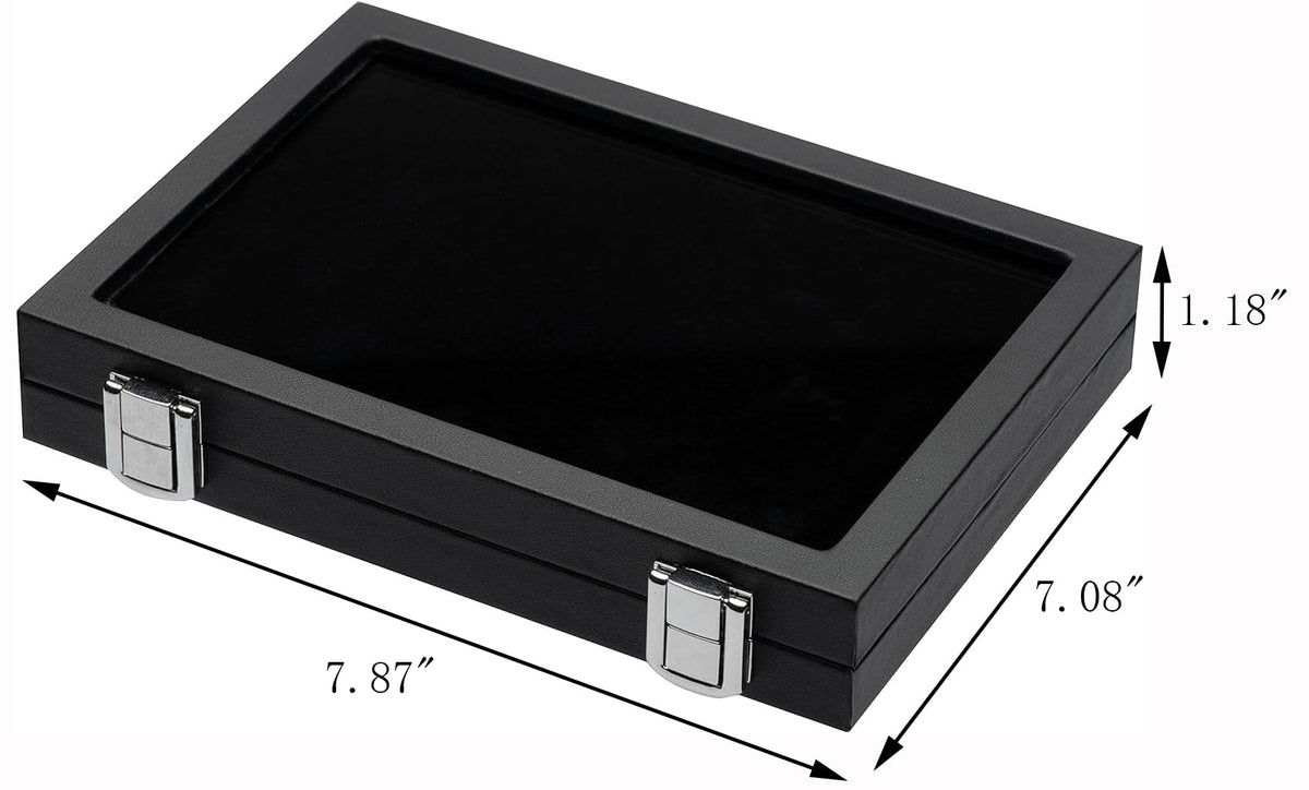 Giftop Jewelry Display Case Tempered Glass Top Lid Black Leatherette,Gemstone Display Case Jewelry Storage Box with Metal Clasp (Large)