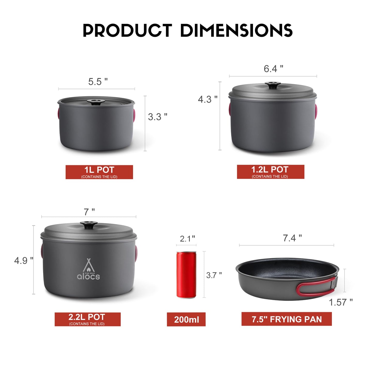 Alocs Camping Cookware, Aluminum Camping Cooking Set Camp Kitchen, Portable Camping Pots and Pans Set Essentials Mess Kit for Backpacking, Outdoor Cooking and Picnic