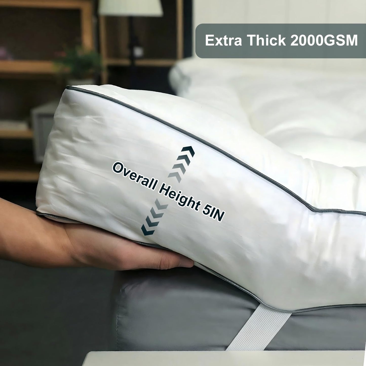 NightHug 5 Inch Memory Foam Mattress Topper Twin, 2000GSM Shredded Memory Foam Pillow Top, Plush Support for Back Pain Relief, Extra Thick & Breathable, Dorm & Guest Room Essential