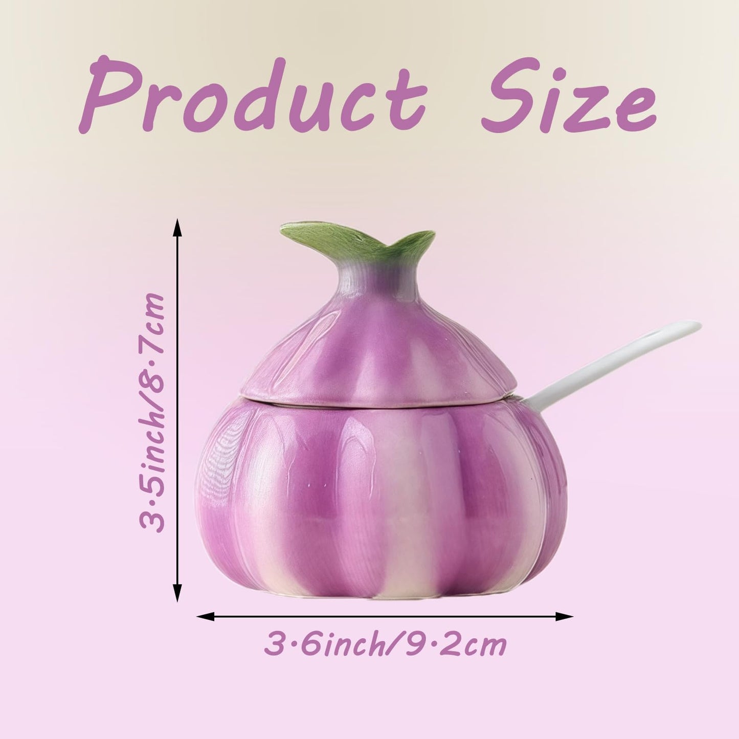 SDYHTS Cute Onion Shaped Ceramic Salt Cellar with Lid and Spoon, Decorative Purple Kitchen Canister for Sugar, Salt, Pepper, and Spices, Farmhouse Kitchen Decor