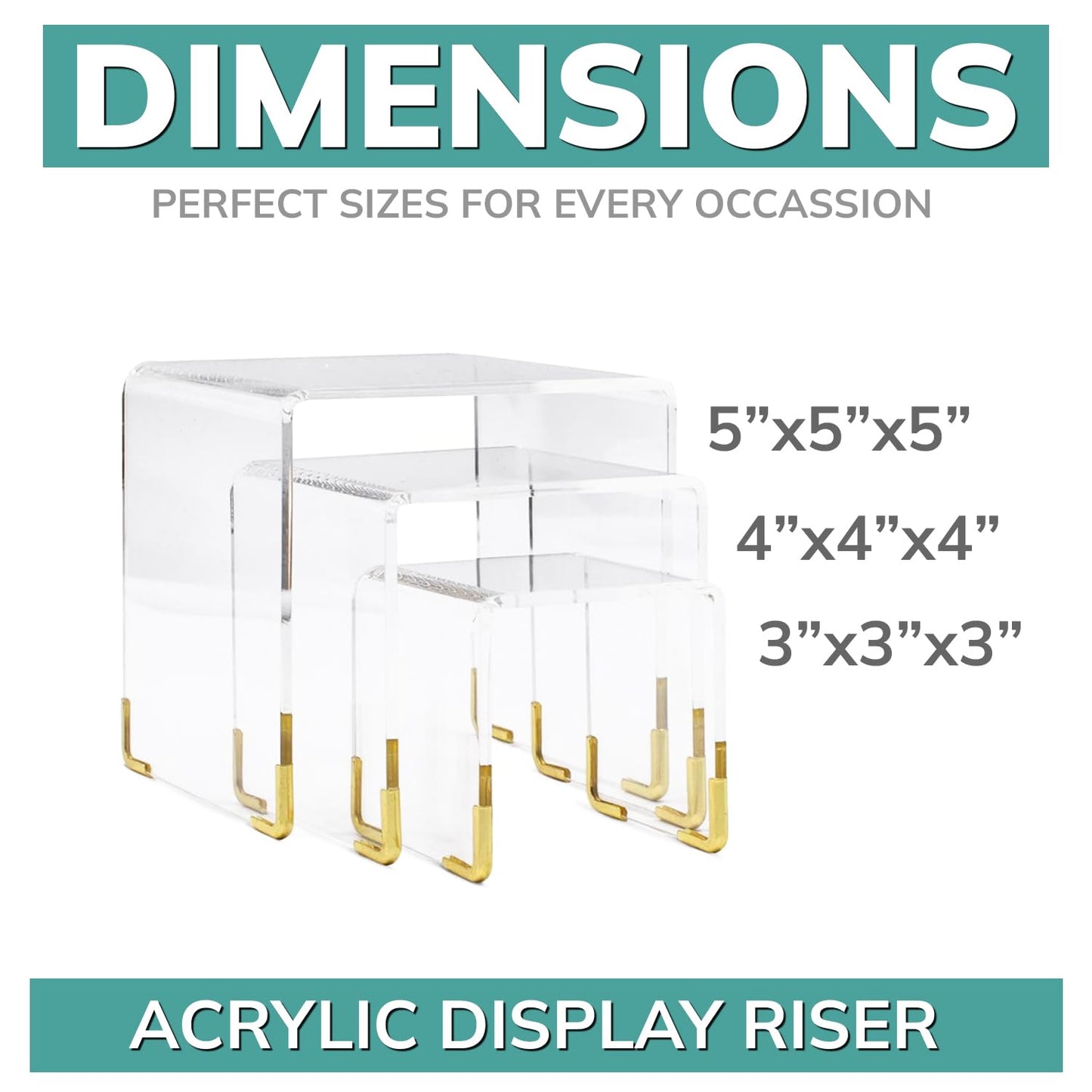 pbf Acrylic Display Risers w/ Gold Accents | 3 Tier Perfume Stand Organizer | Clear Acrylic Shelf Riser | Layered, Tiered Acrylic Display Stands for Collectibles, Fragrance Holder, Skincare Stand