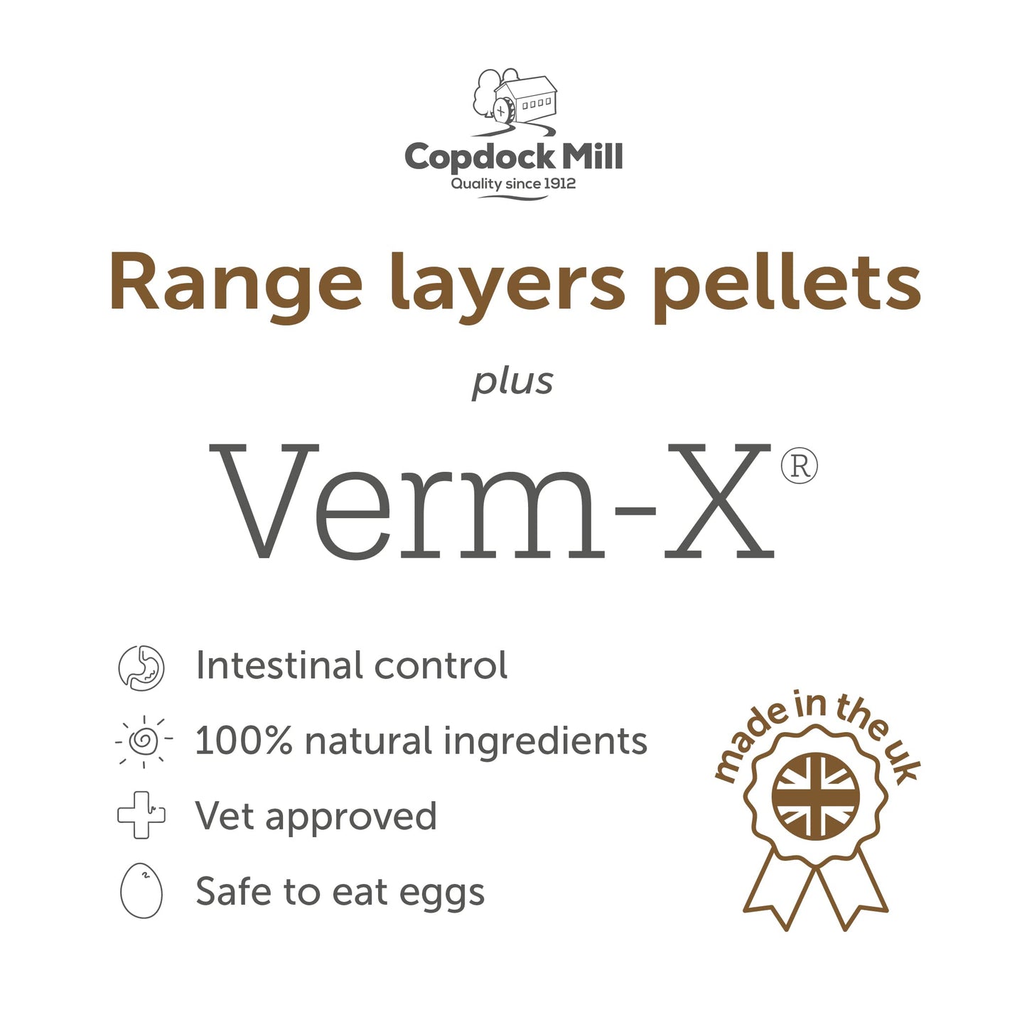 Copdock Mill Range Layers Pellets with Verm-X Chicken Feed 20kg - Premium Quality Complete Feed for Poultry - 100% Natural Mix to Aid Digestion and Protect Against Intestinal Problems