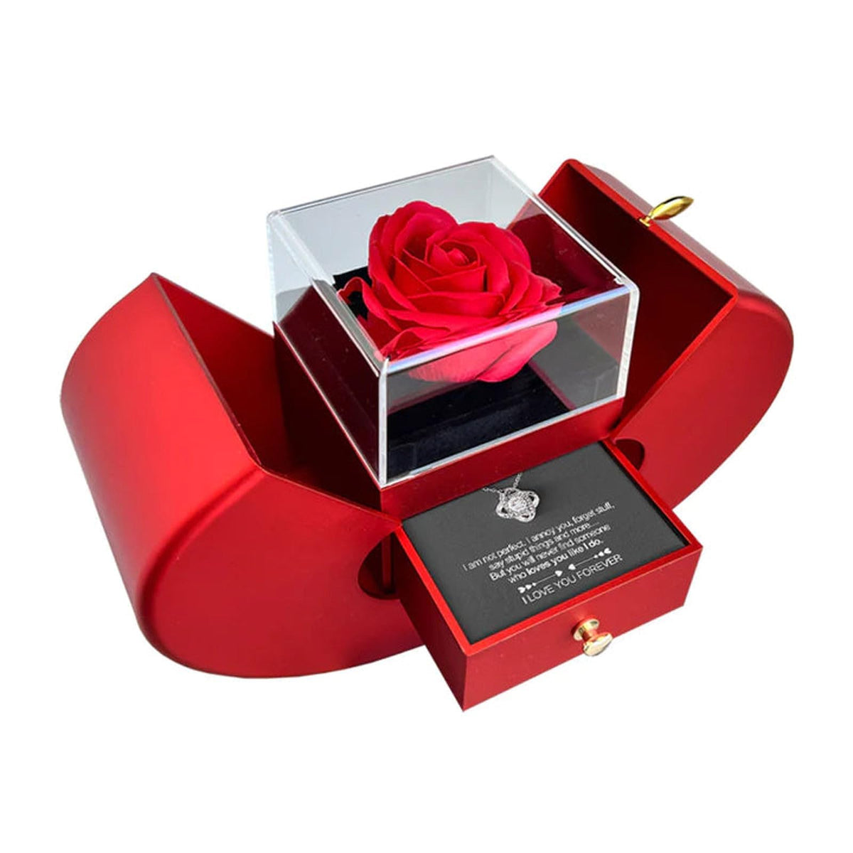 WLWXMH Preserved Handmade Red Rose With Hollow Clavicle Necklace, Jewelry Boxes with Necklace, Present For Girlfriend,Wife,Mom