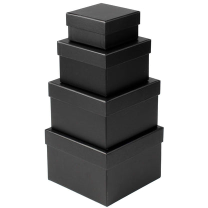 Oairse Small Gift Boxes with Lids Nesting Black Gift Boxes for Presents Set of 4 Present Boxes for Flower Arrangements Paper Mache Boxes for Bridesmaid, Proposal, Wedding, Birthday, Party Favor